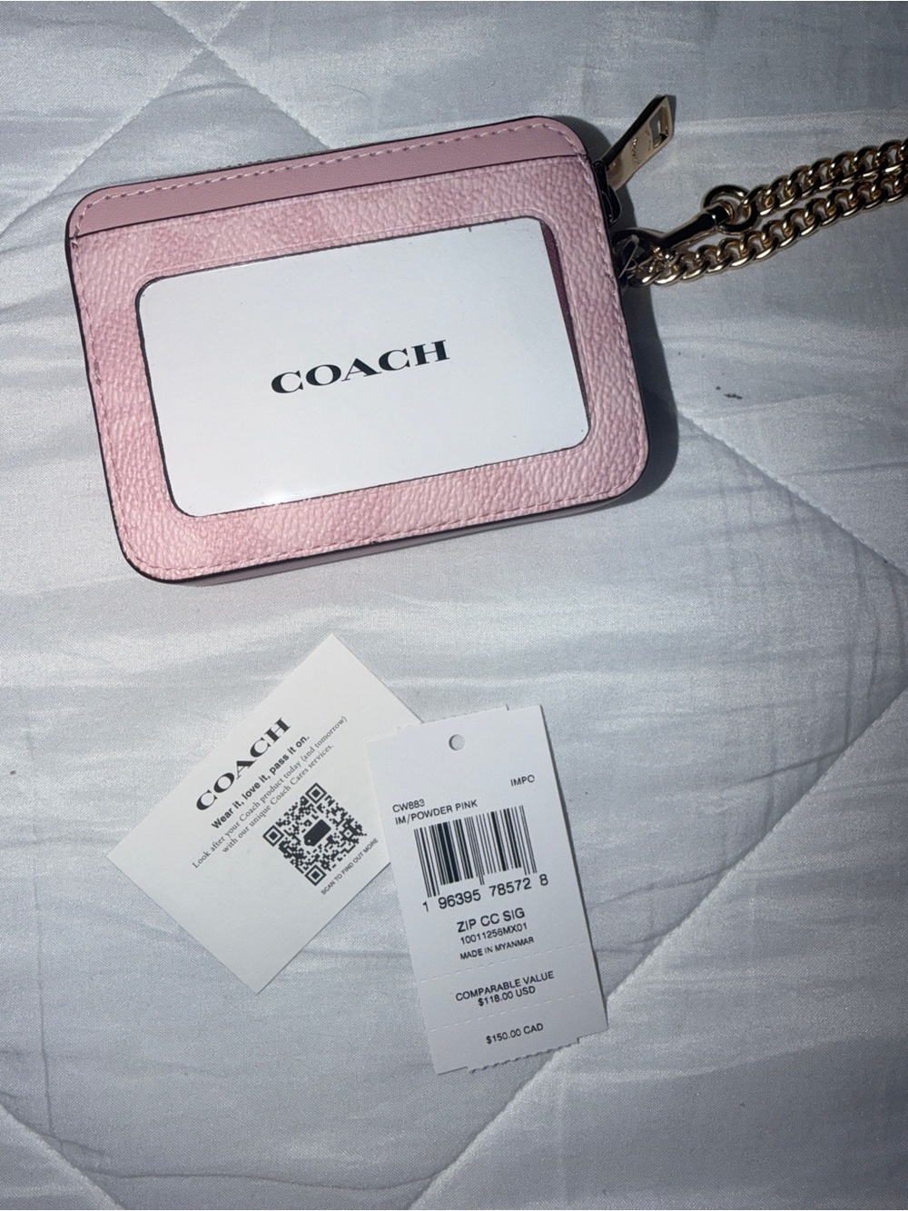 COACH Powder Pink Card Case with Chain
